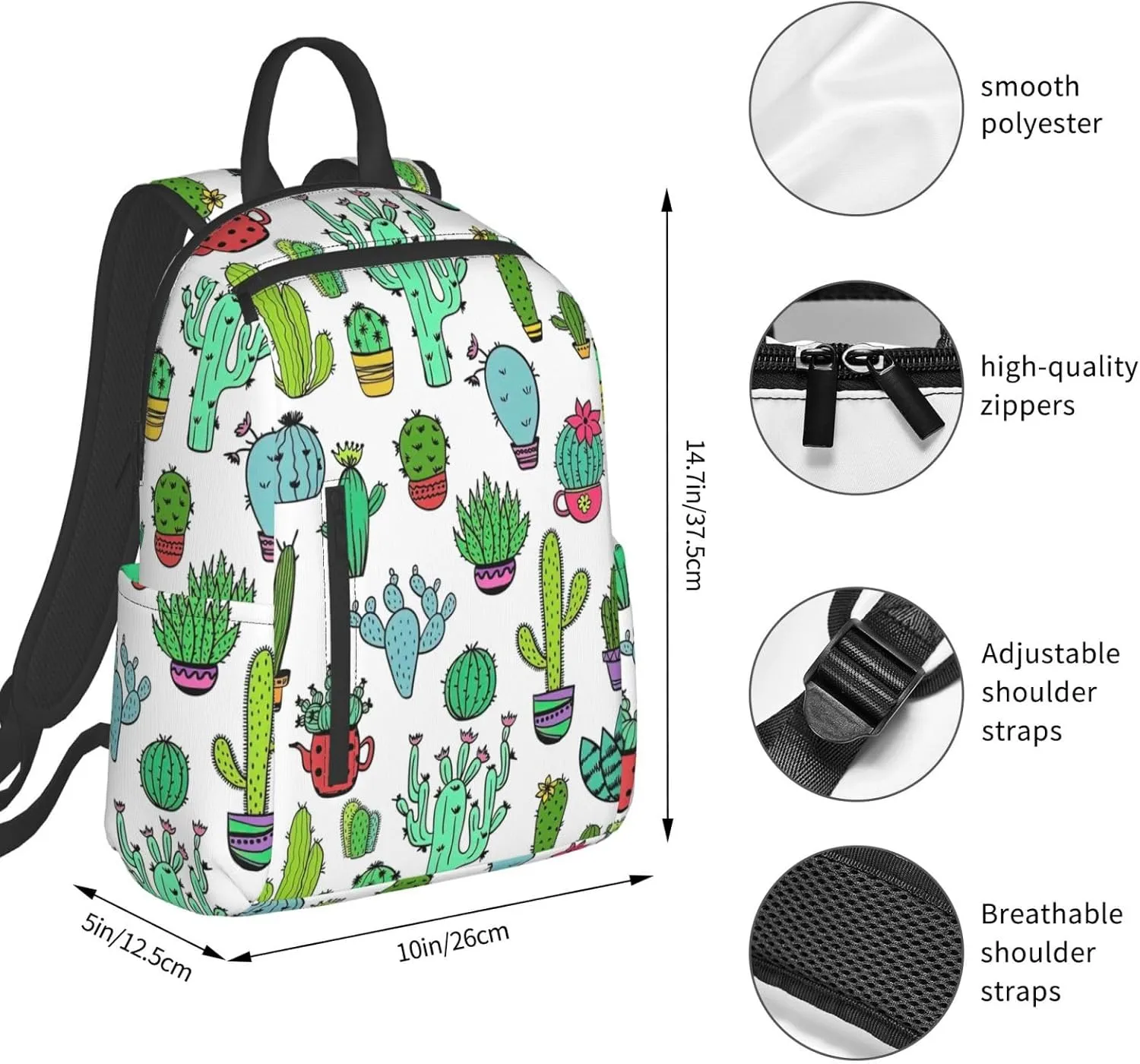 BREAUX Lovely Succulent Print Large-Capacity Backpack, Simple And Lightweight Casual Backpack, Travel Backpacks