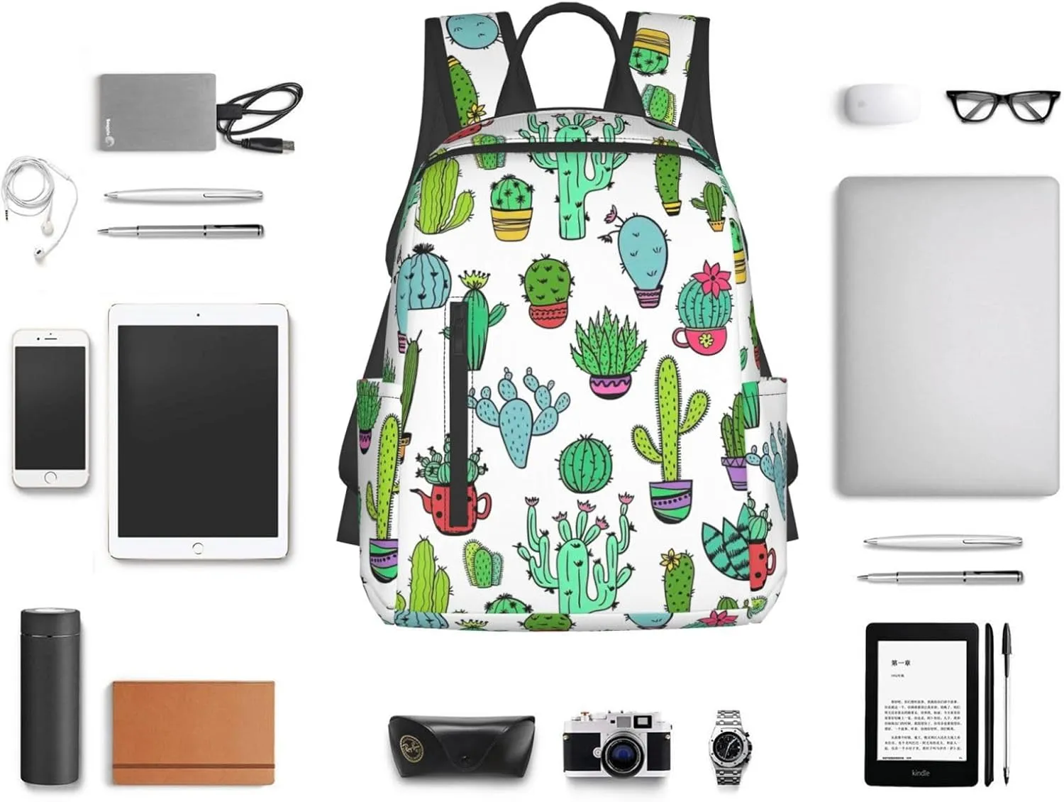 BREAUX Lovely Succulent Print Large-Capacity Backpack, Simple And Lightweight Casual Backpack, Travel Backpacks