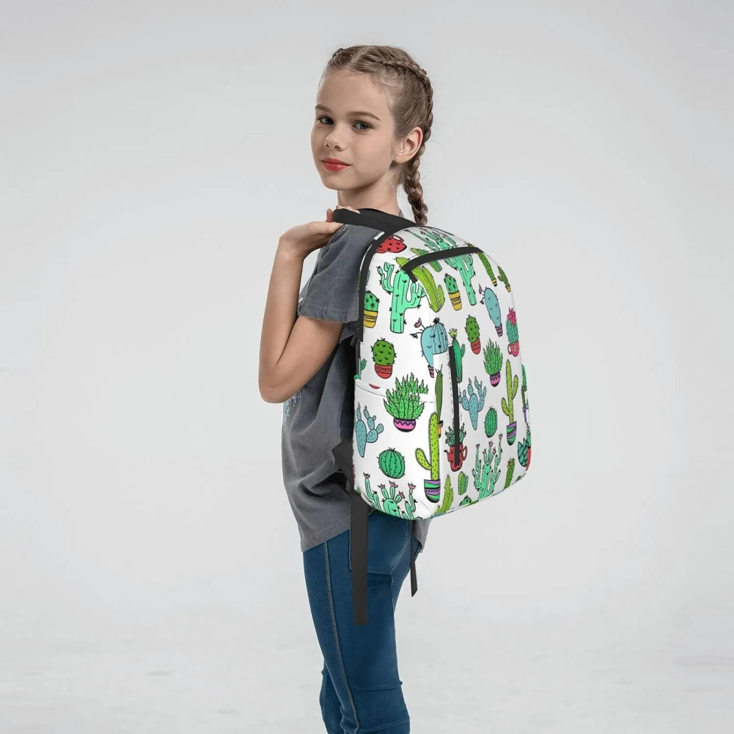 BREAUX Lovely Succulent Print Large-Capacity Backpack, Simple And Lightweight Casual Backpack, Travel Backpacks