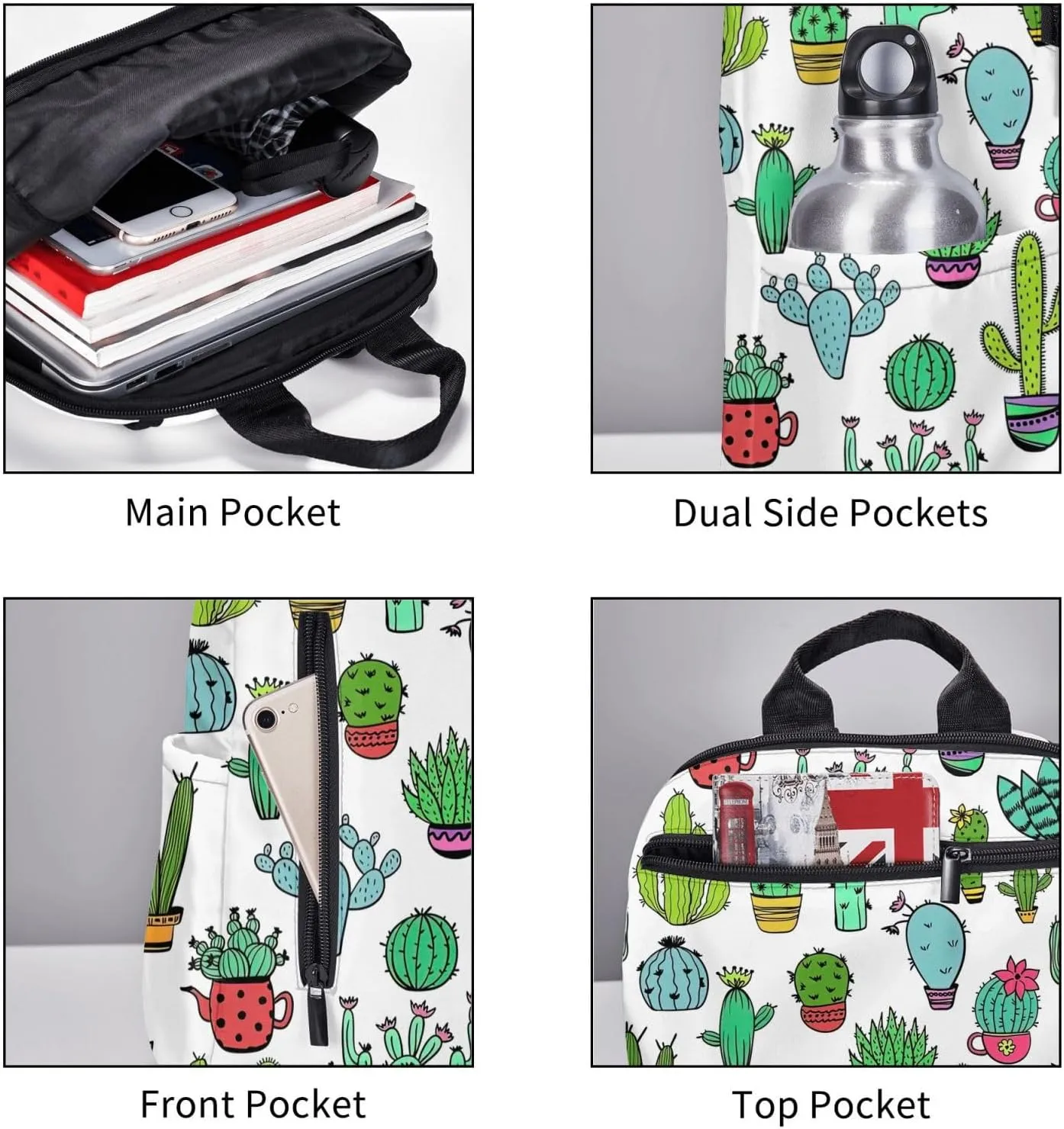 BREAUX Lovely Succulent Print Large-Capacity Backpack, Simple And Lightweight Casual Backpack, Travel Backpacks