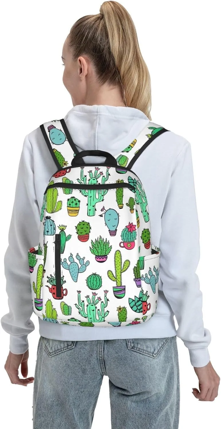 BREAUX Lovely Succulent Print Large-Capacity Backpack, Simple And Lightweight Casual Backpack, Travel Backpacks