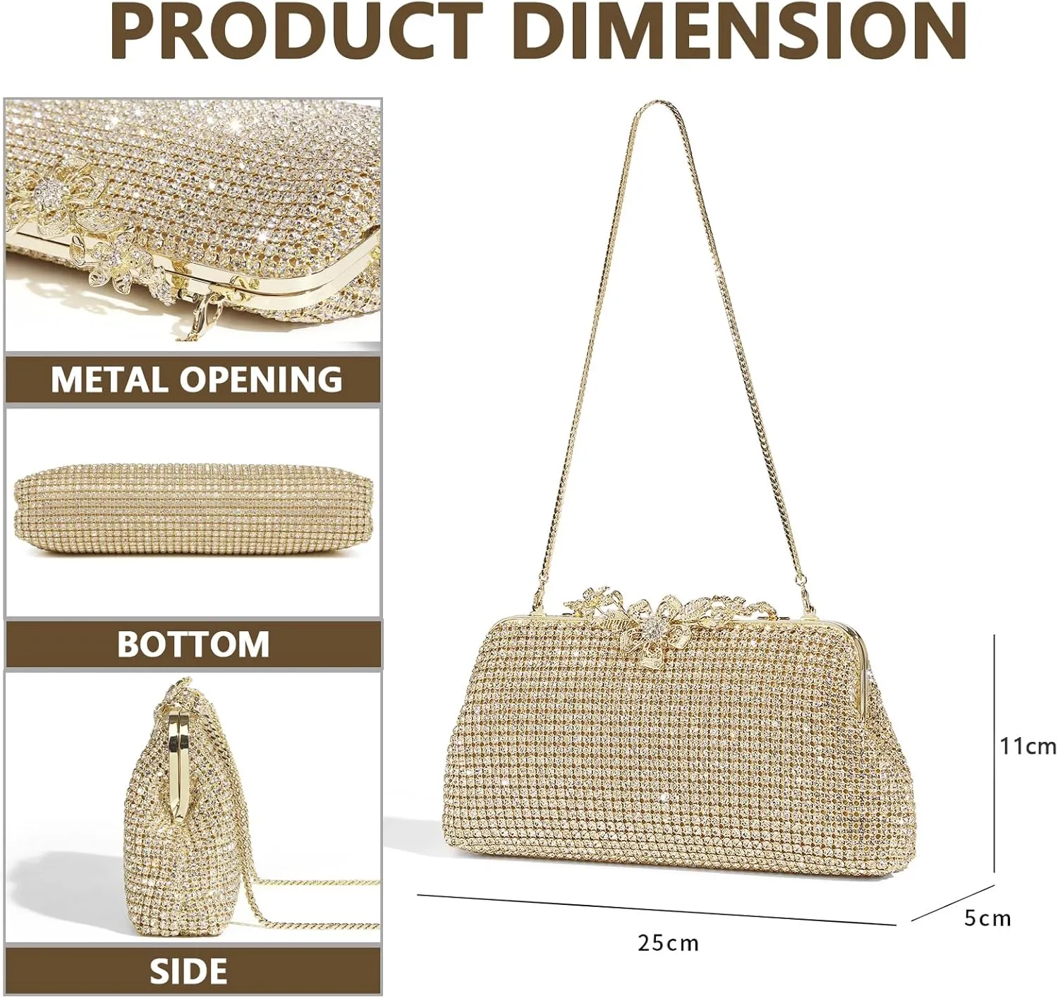 Bride Purse Evening Bag Women's Evening Handbags Wedding Rhinestone Clutch Fancy Sparkle Purse for Women Evening