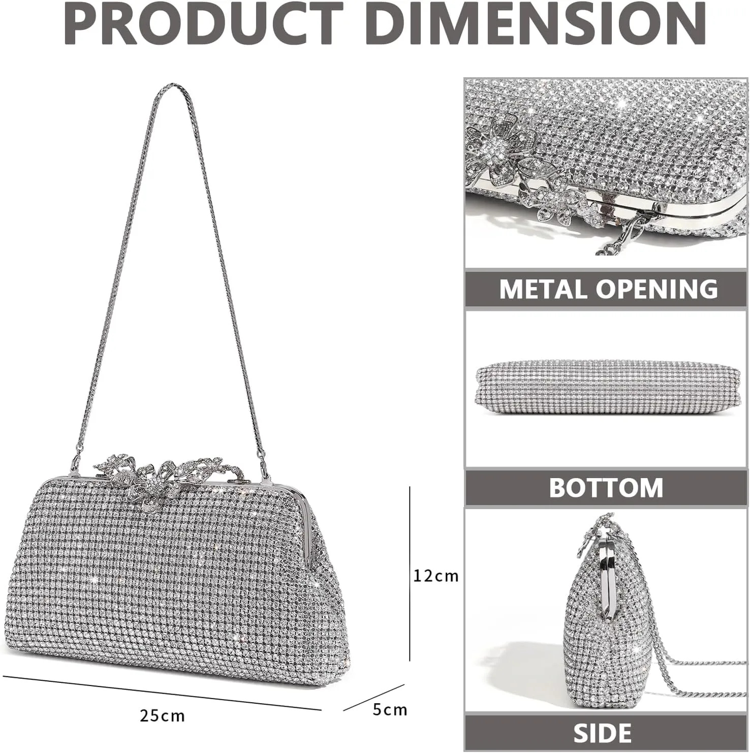 Bride Purse Evening Bag Women's Evening Handbags Wedding Rhinestone Clutch Fancy Sparkle Purse for Women Evening