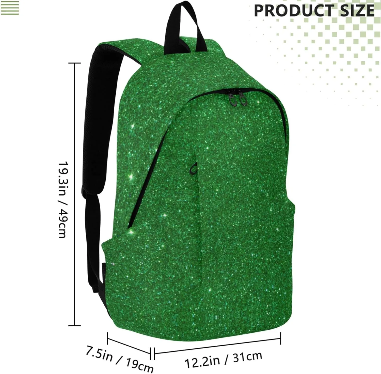 Bright Casual Daypack Backpack for Women Green Glitter Personalized Gifts Teen College Bookbag