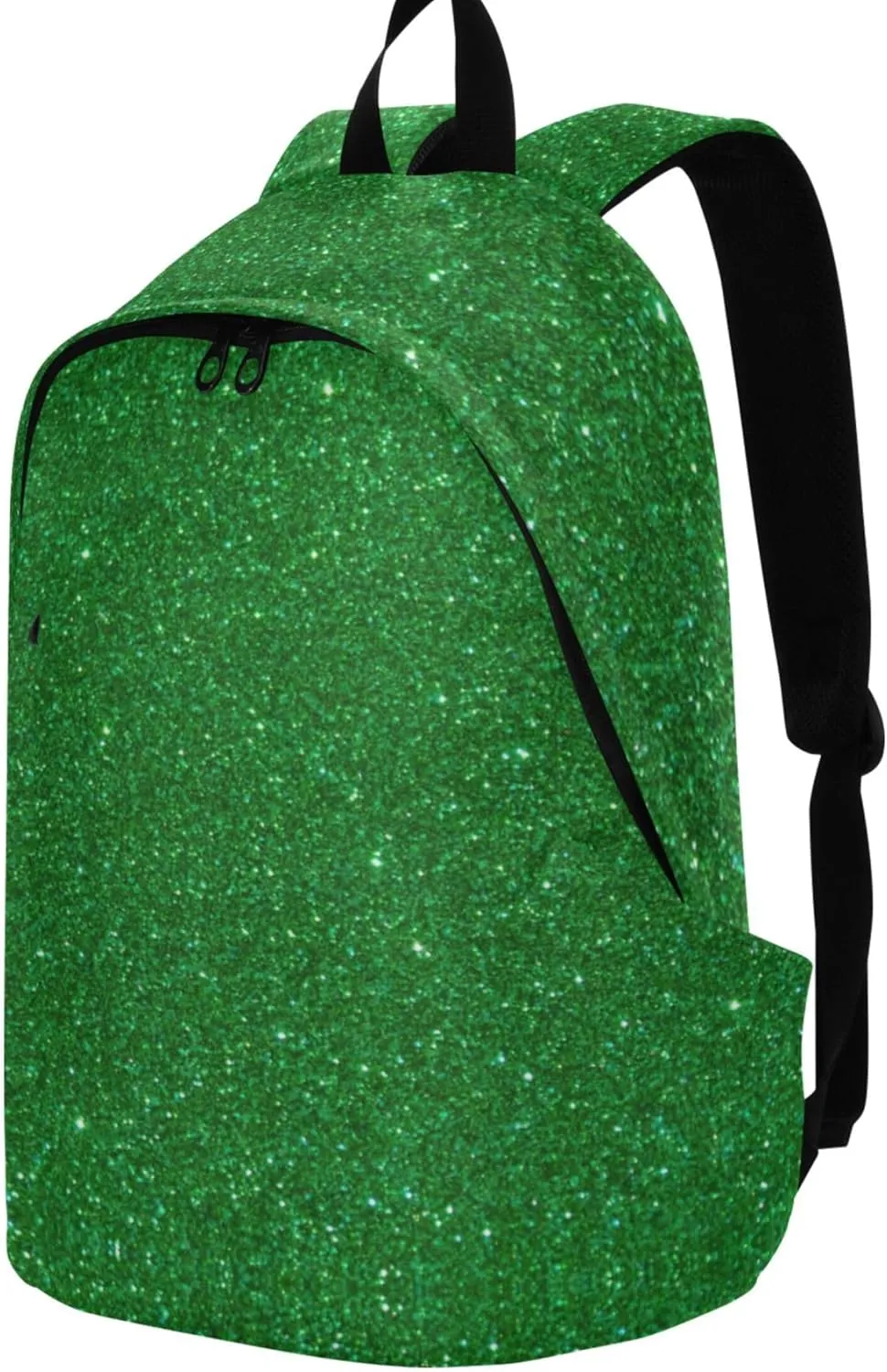Bright Casual Daypack Backpack for Women Green Glitter Personalized Gifts Teen College Bookbag