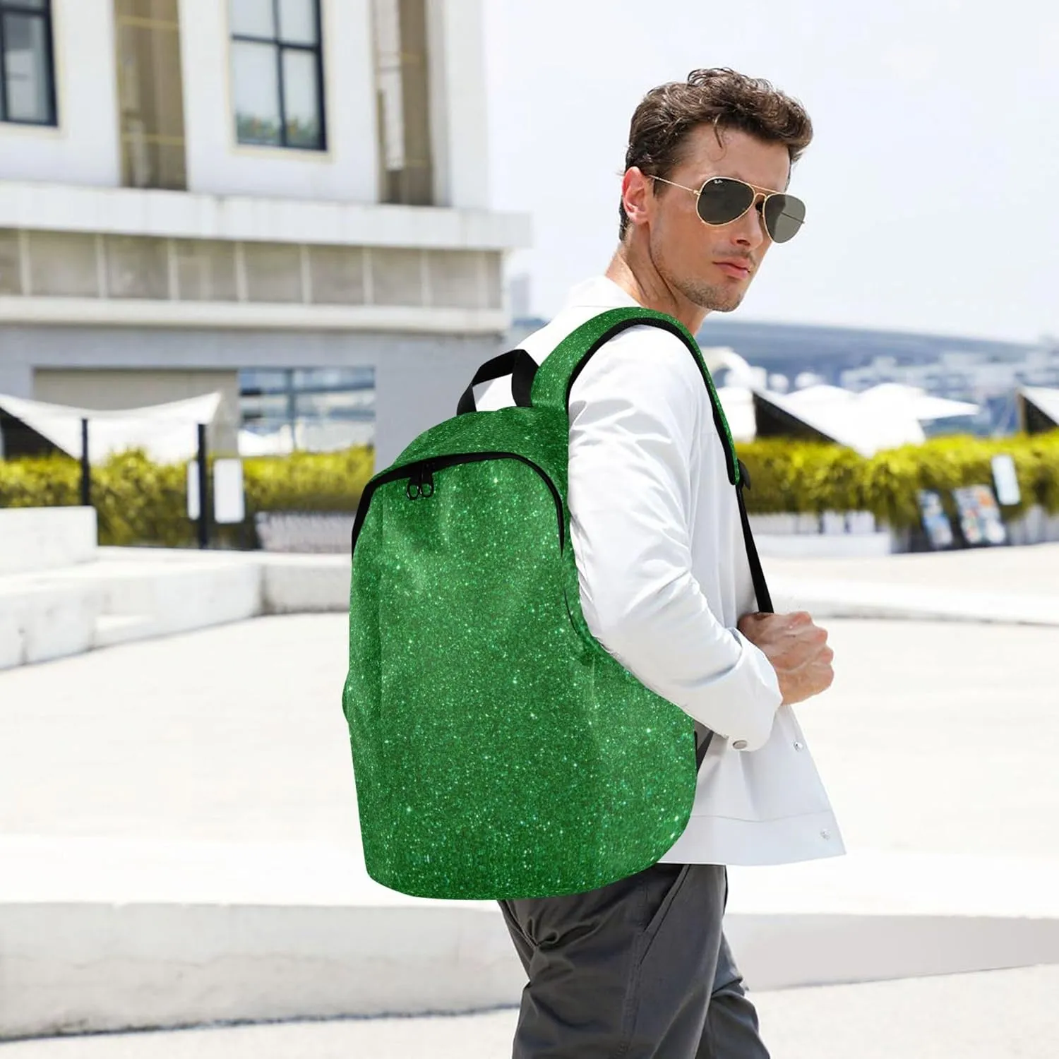 Bright Casual Daypack Backpack for Women Green Glitter Personalized Gifts Teen College Bookbag