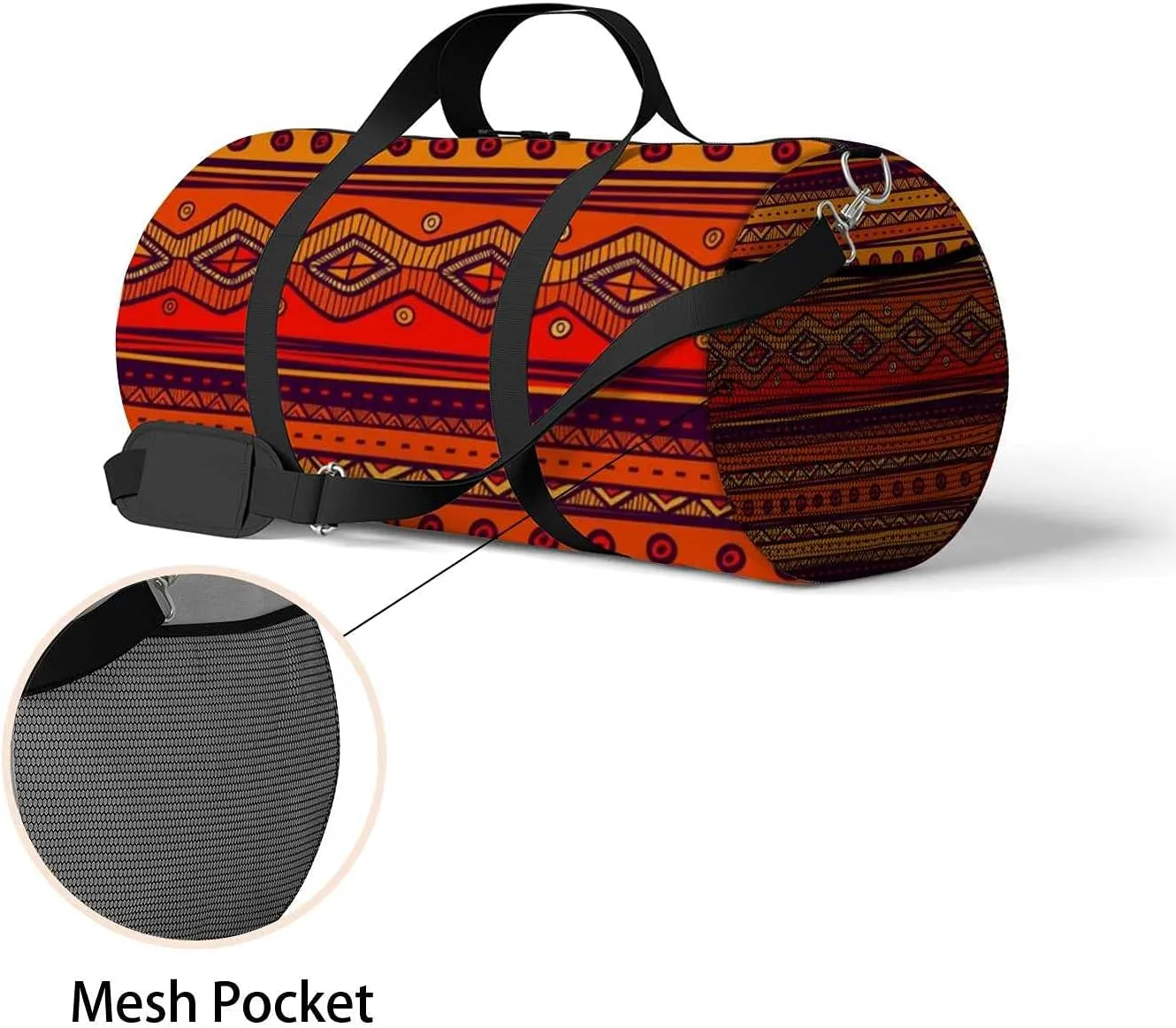 Bright Ethnic Tribal Style Sports Duffel Bag Travel Gym Tote Bags Lightweight Durable Shoulder Strap Waterproof Polyester Outside Mesh Pocket Overnight Trip Duffel Bag for Women Men