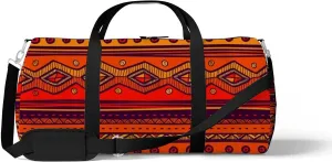 Bright Ethnic Tribal Style Sports Duffel Bag Travel Gym Tote Bags Lightweight Durable Shoulder Strap Waterproof Polyester Outside Mesh Pocket Overnight Trip Duffel Bag for Women Men