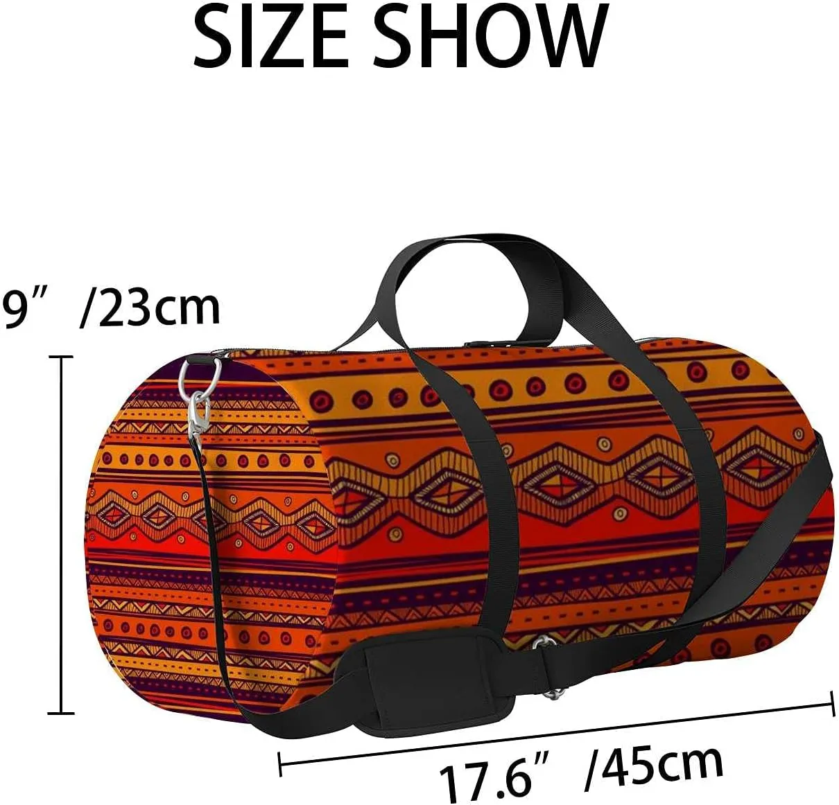 Bright Ethnic Tribal Style Sports Duffel Bag Travel Gym Tote Bags Lightweight Durable Shoulder Strap Waterproof Polyester Outside Mesh Pocket Overnight Trip Duffel Bag for Women Men