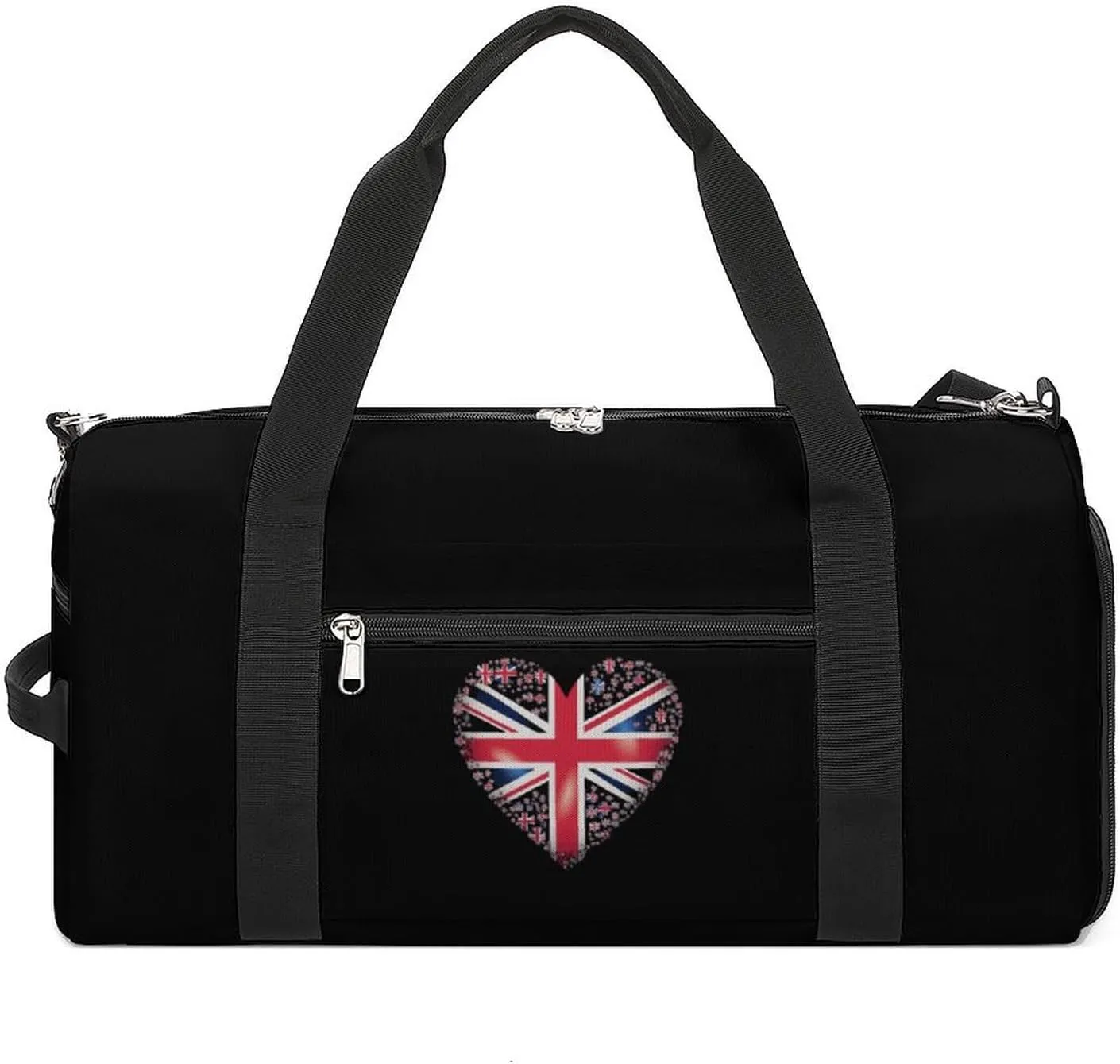 British Flag in Heart Shape Gym Bag Travel Duffel Bag Sports Tote Bag Workout Bag Weekender Bag for Women Men