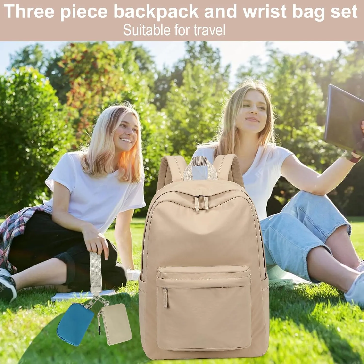 BTOOP School Backpack for Teen Girls Women Laptop College Backpacks Keychain Wristlet Wallet Girls Women Casual High School