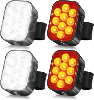 BUCKLOS Bike Lights Front and Back for Night Riding, 10 LED Ultra Bright 8 9 Modes USB Rechargeable Bicycle Headlight and Taillight, IPX6 Waterproof 1100mAh Bike Light Set, 35 Hrs Long Battery Life