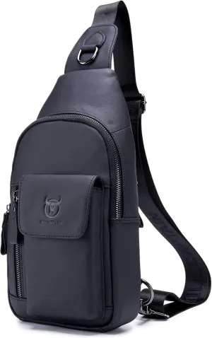 BULLCAPTAIN Mens Leather Crossbody Bag Shoulder Sling Bag Casual Daypacks Chest Bags for Travel Hiking Backpacks