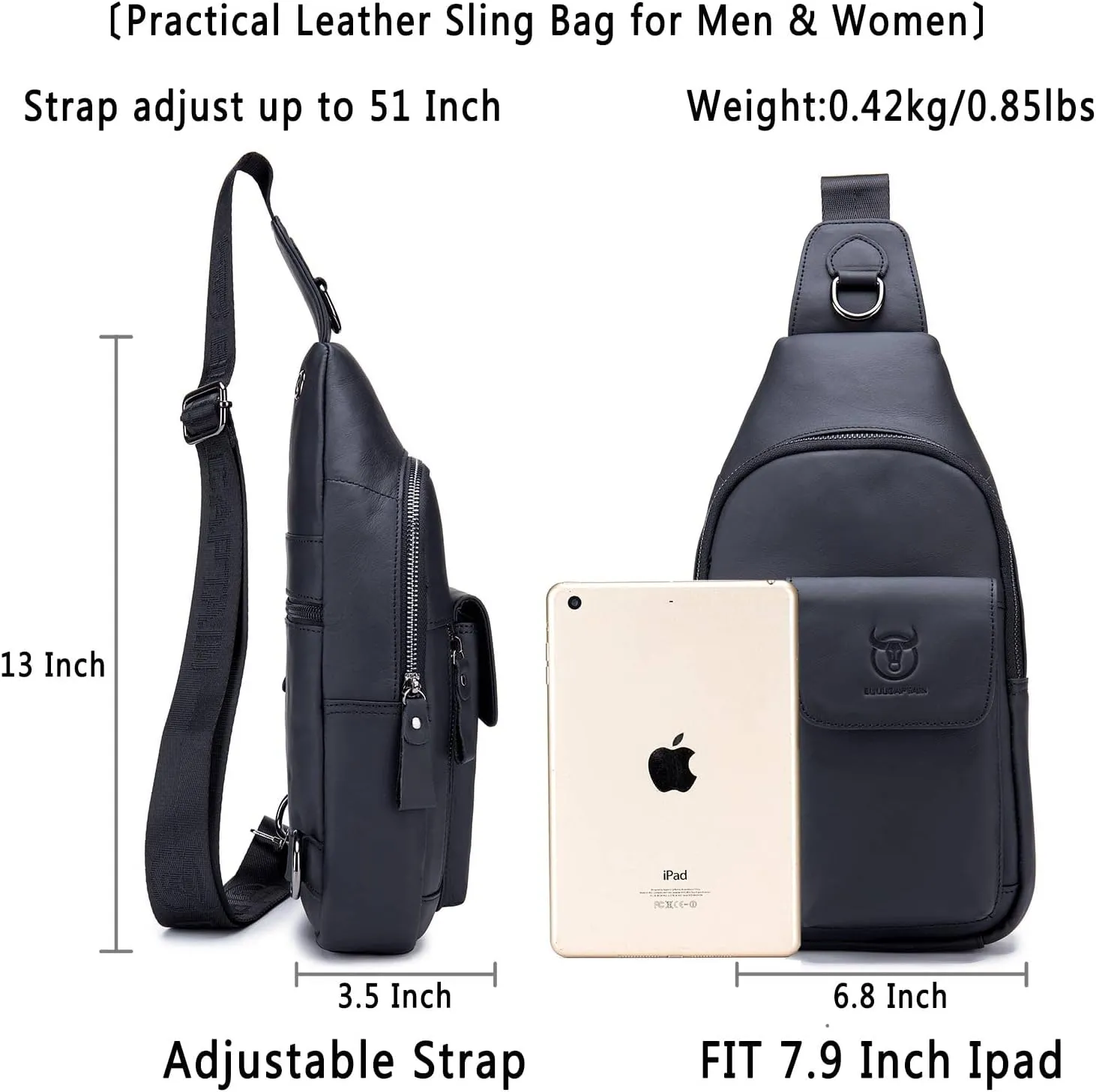 BULLCAPTAIN Mens Leather Crossbody Bag Shoulder Sling Bag Casual Daypacks Chest Bags for Travel Hiking Backpacks