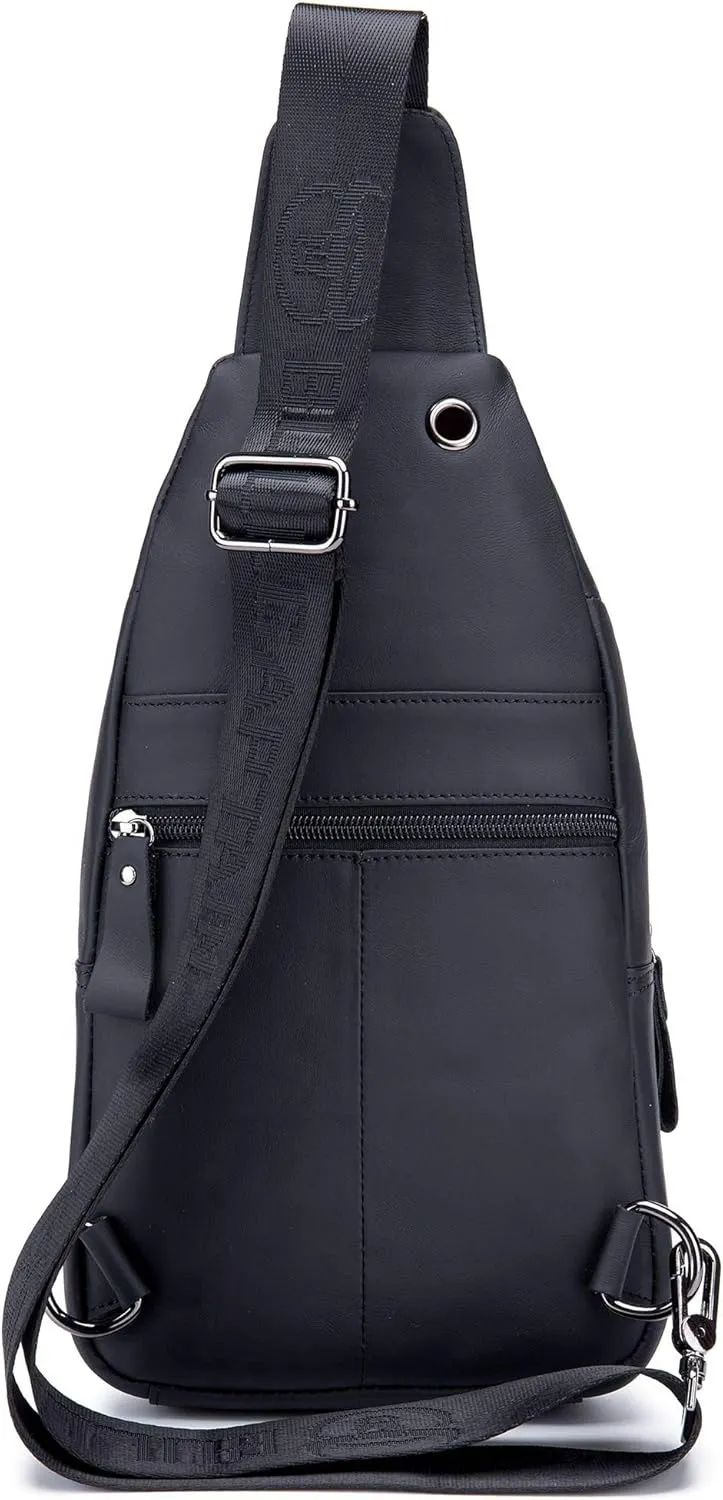 BULLCAPTAIN Mens Leather Crossbody Bag Shoulder Sling Bag Casual Daypacks Chest Bags for Travel Hiking Backpacks