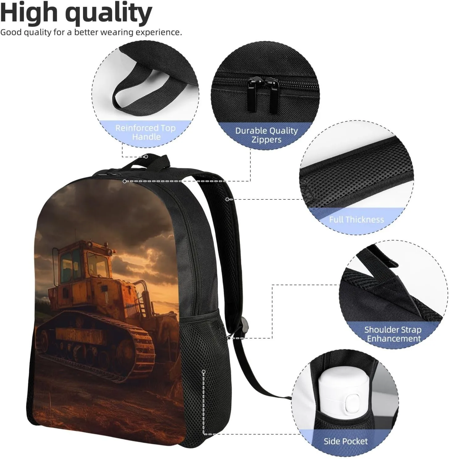 Bulldozer Evening Backpack Waterproof Large Capacity Travel Laptop Backpack Casual Daypack For Men Women