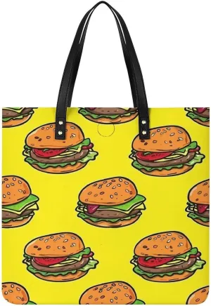 Burger Food Tote Bag for Women PU Leather Purses Handbags Shoulder Bag for Top Handle
