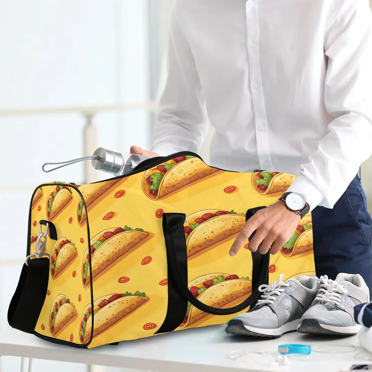 Burritos Print Duffle Bag for Travel, Overnight Weekend Gym Carry On Luggage Bag, Pancake Travel Duffel Bag for Men Women