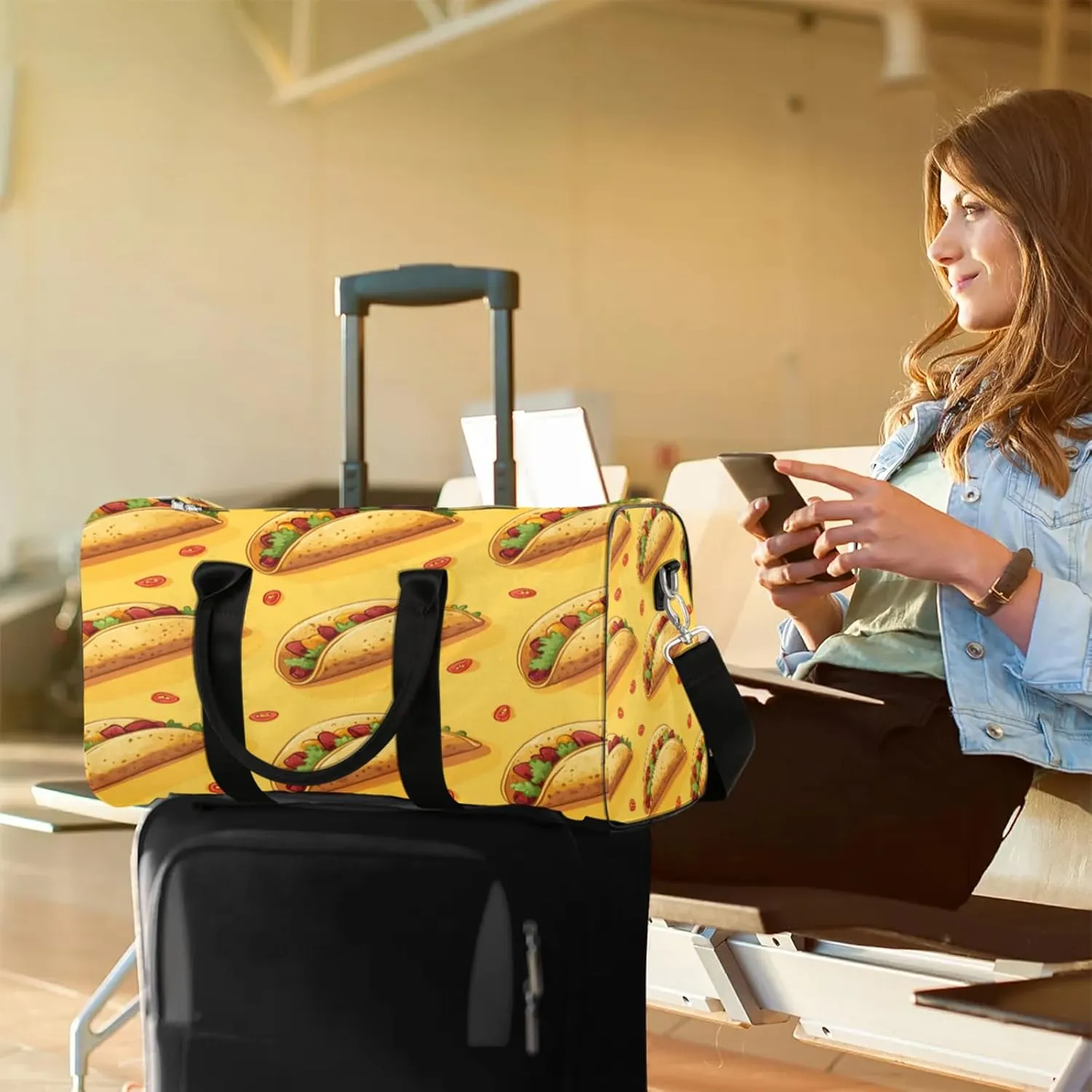 Burritos Print Duffle Bag for Travel, Overnight Weekend Gym Carry On Luggage Bag, Pancake Travel Duffel Bag for Men Women