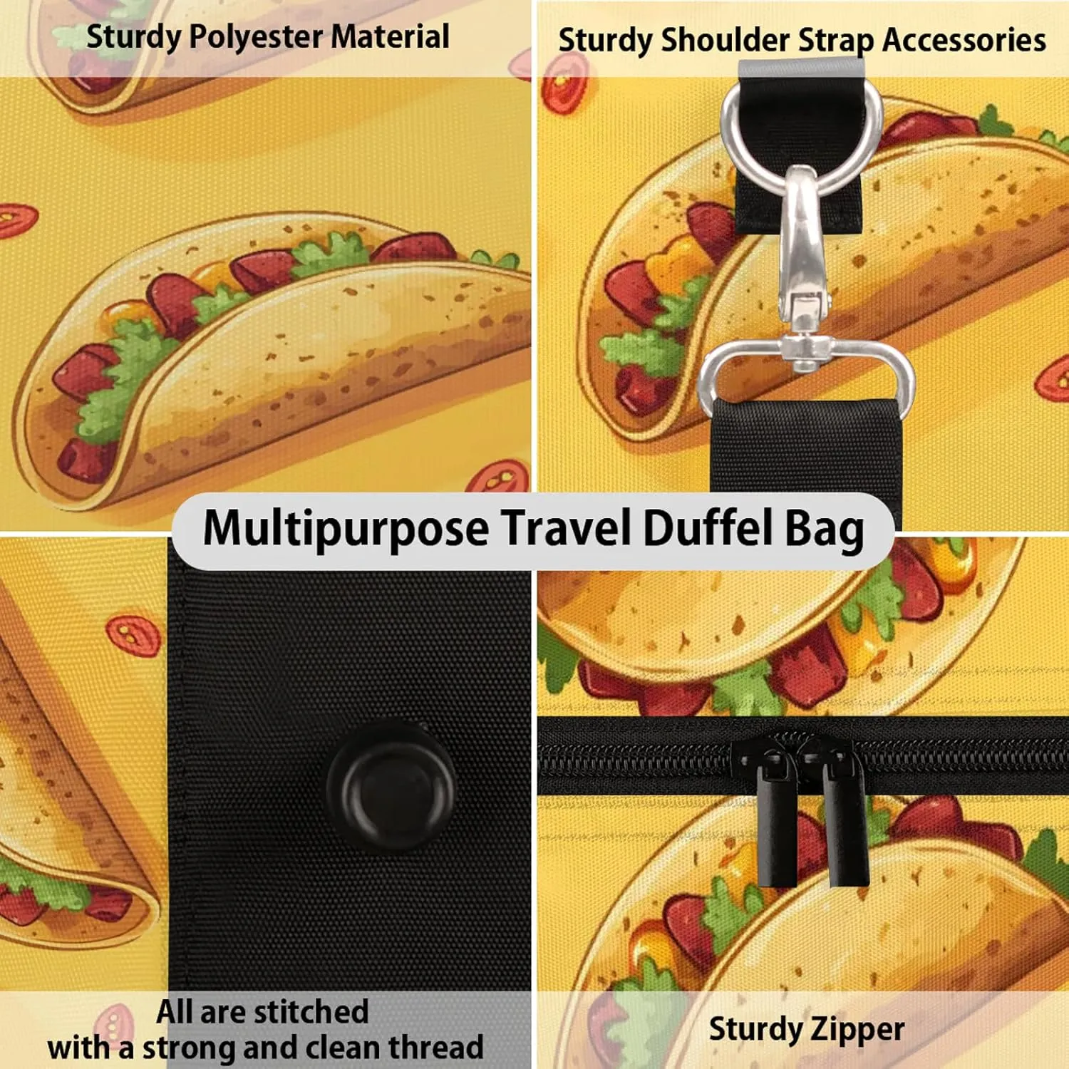 Burritos Print Duffle Bag for Travel, Overnight Weekend Gym Carry On Luggage Bag, Pancake Travel Duffel Bag for Men Women