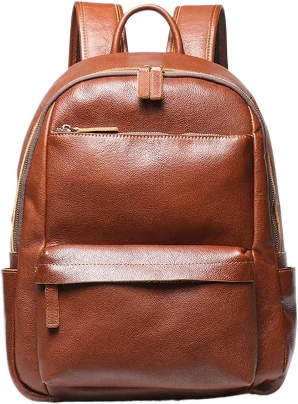 Business Backpack Vintage Men And Ladies Outdoor Travel 14 Inch Computer Notebook Cowhide Bag Mountaineering Bag(Brown)
