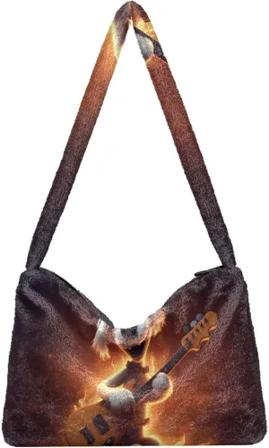 Butterflies and Flowers Red Truck Women Plush Shoulder Bag, Plush under Arm Bag, Womens Outdoor Bag