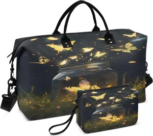 Butterflies Floating Travel Duffel Bags with Toiletry Bag for Travel Gym Yoga Weekender Bag