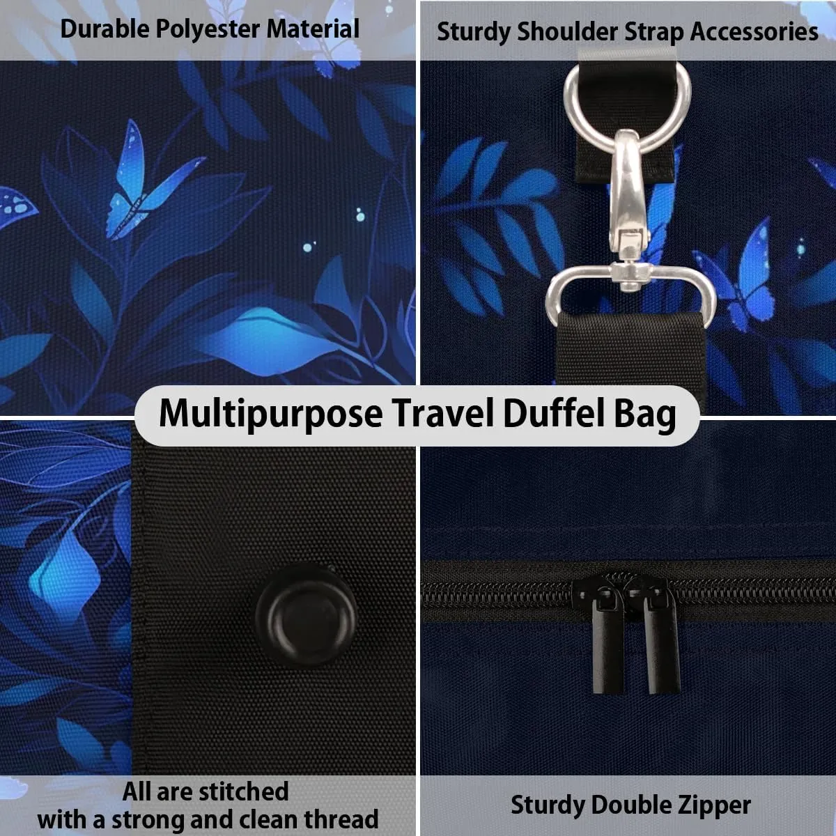 Butterfly Blue Sport Gym Bag Overnight Duffle Bags Travel Weekender Sleepover Bags Waterproof Yoga Carry on Tote Bag