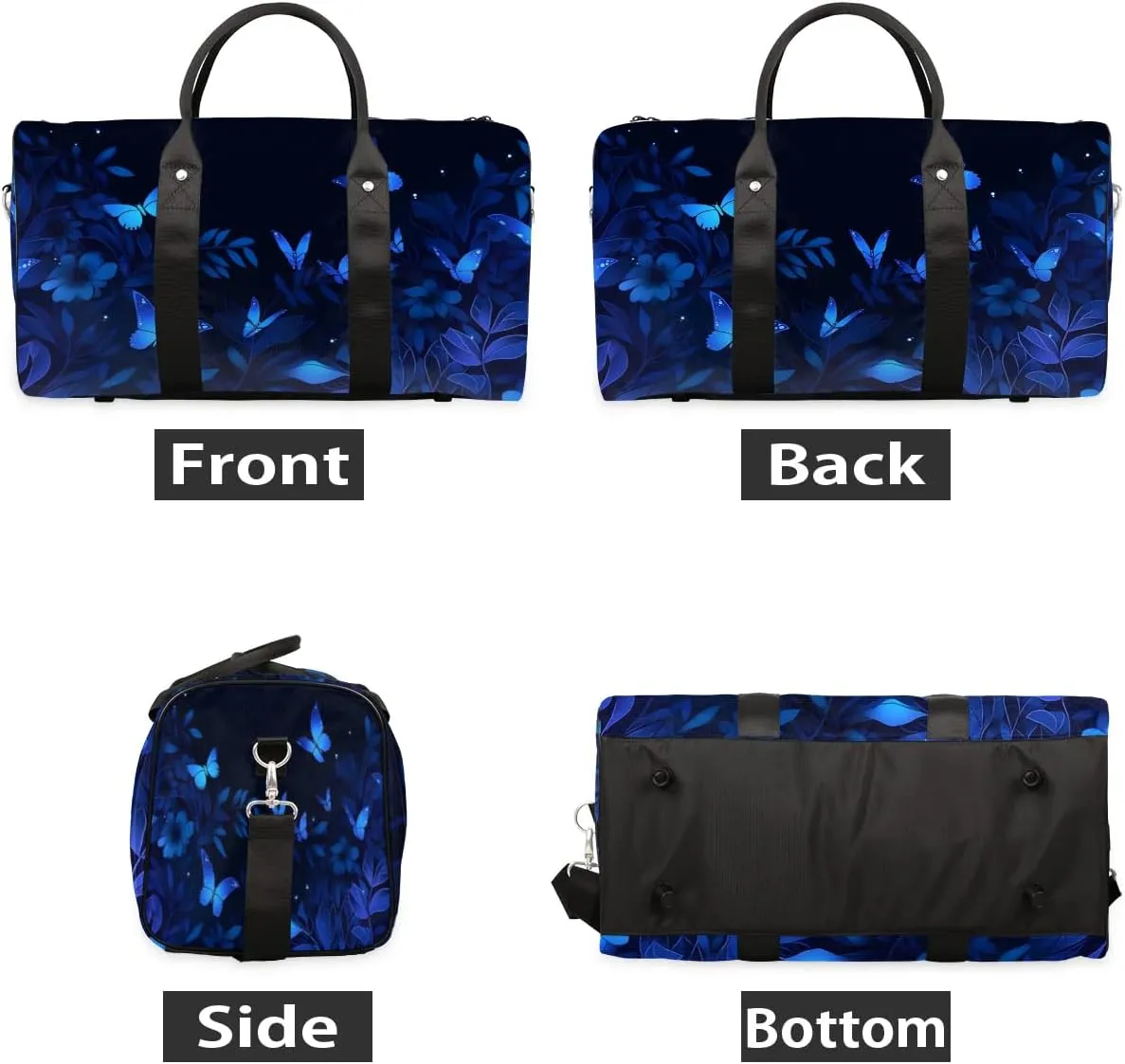 Butterfly Blue Sport Gym Bag Overnight Duffle Bags Travel Weekender Sleepover Bags Waterproof Yoga Carry on Tote Bag