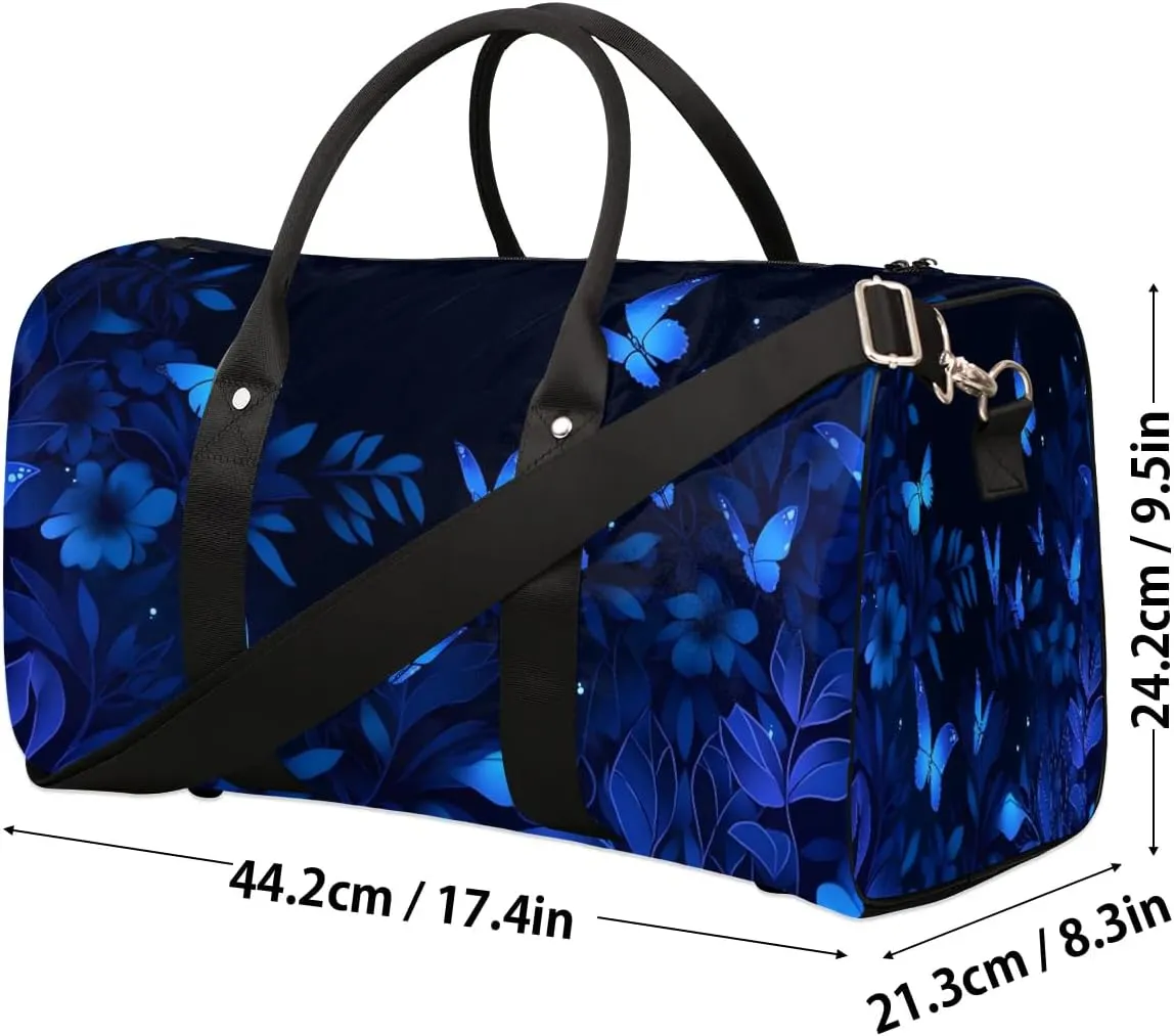 Butterfly Blue Sport Gym Bag Overnight Duffle Bags Travel Weekender Sleepover Bags Waterproof Yoga Carry on Tote Bag