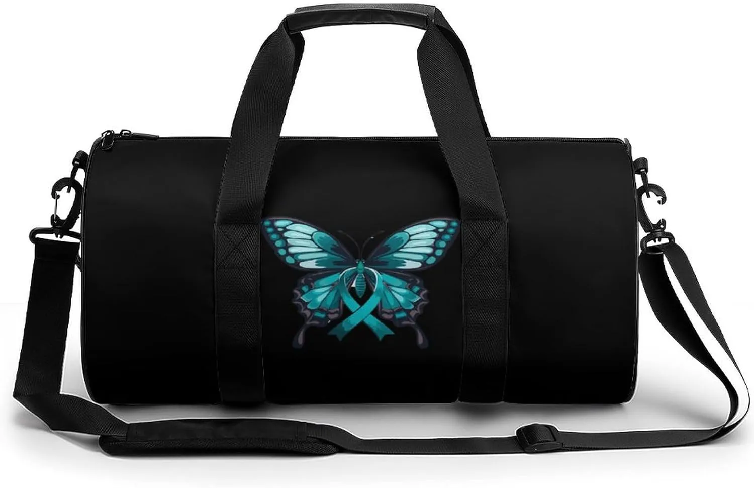 Butterfly Cancer Awareness Gym Bag Cylindrical Sports Bag Travel Duffel Bag with Shoulder Strap
