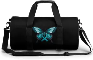 Butterfly Cancer Awareness Gym Bag Cylindrical Sports Bag Travel Duffel Bag with Shoulder Strap