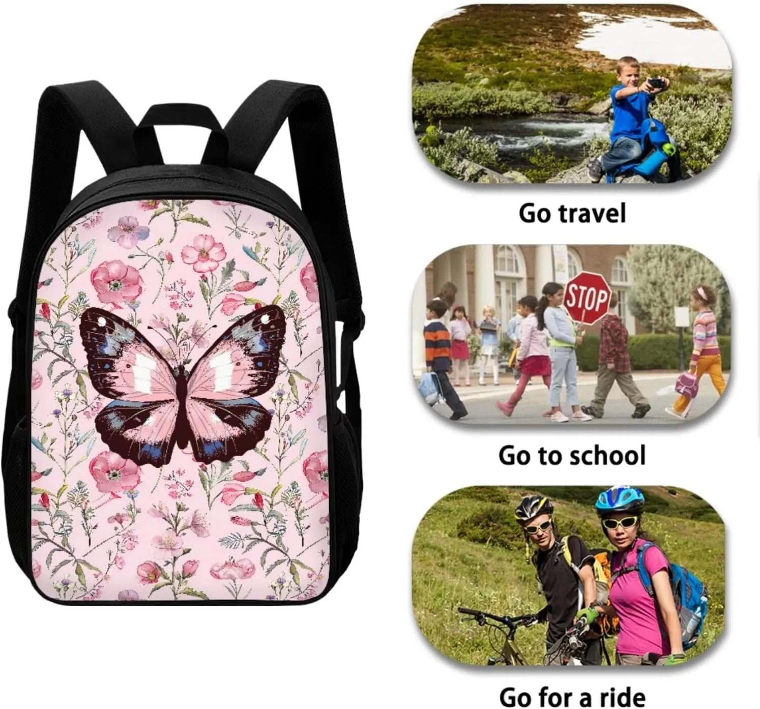 Butterfly Floral 4 Piece School Backpack Set with Lunch Box Pencil Case and Water Bottle Case Cover School Backpacks School Backpacks for Girls for Preschool Elementary School Students