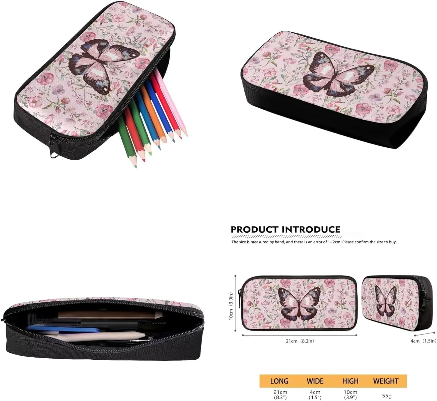 Butterfly Floral 4 Piece School Backpack Set with Lunch Box Pencil Case and Water Bottle Case Cover School Backpacks School Backpacks for Girls for Preschool Elementary School Students
