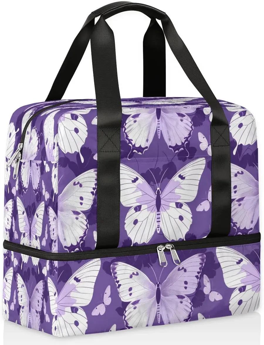 Butterfly Prints Travel Duffel Bag Dry Wet Separated Sports Tote Travel Duffle Bag Gym Workout Bag Women Travel Duffel Bag for Women, Travel, Gym, Work