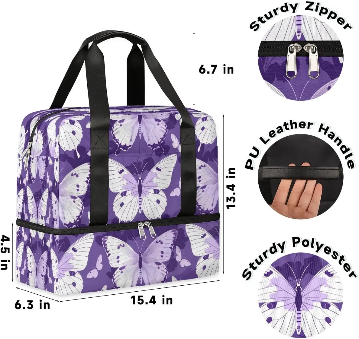 Butterfly Prints Travel Duffel Bag Dry Wet Separated Sports Tote Travel Duffle Bag Gym Workout Bag Women Travel Duffel Bag for Women, Travel, Gym, Work