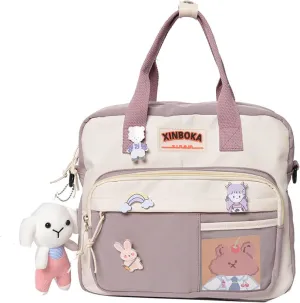 BXCNCKD Kawaii Cute Backpack with Pins and Plush Pendant - Girl Shoulder Bag - Purple