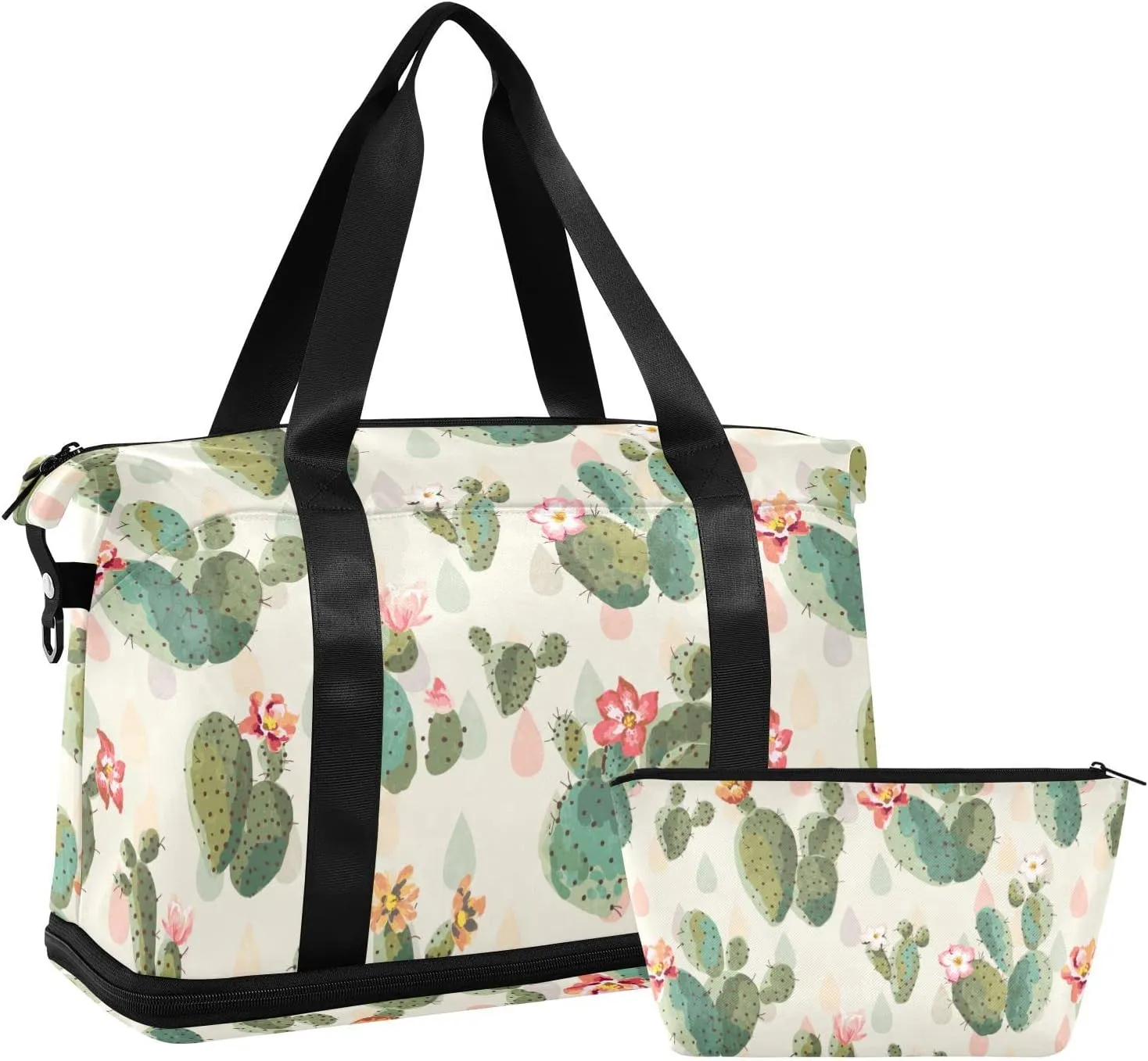 Cactus Flowers Sport Travel Duffel Bag for Women Men Gym Bag with Shoe Compartment Wet Pocket Carry On Weekender Overnight Bags for Travel Hospital Gym
