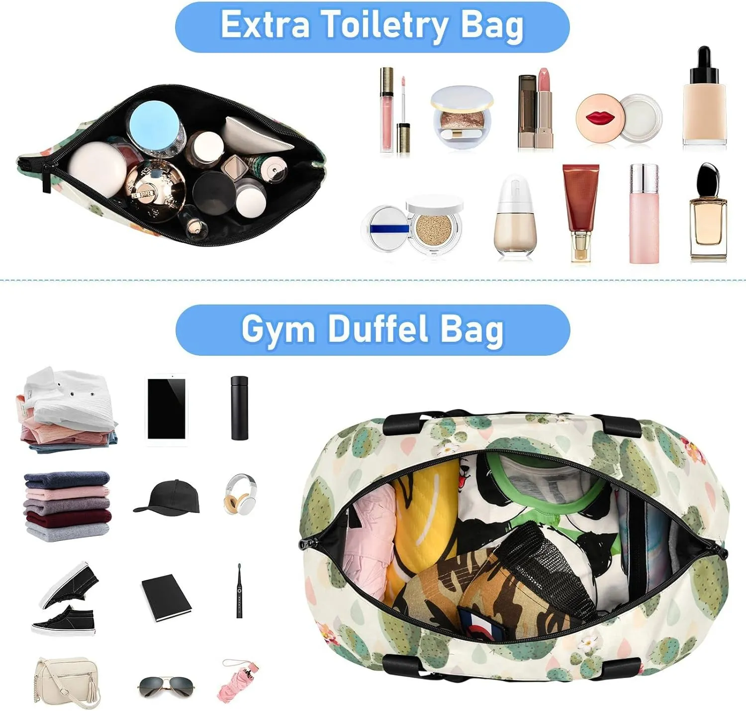 Cactus Flowers Sport Travel Duffel Bag for Women Men Gym Bag with Shoe Compartment Wet Pocket Carry On Weekender Overnight Bags for Travel Hospital Gym