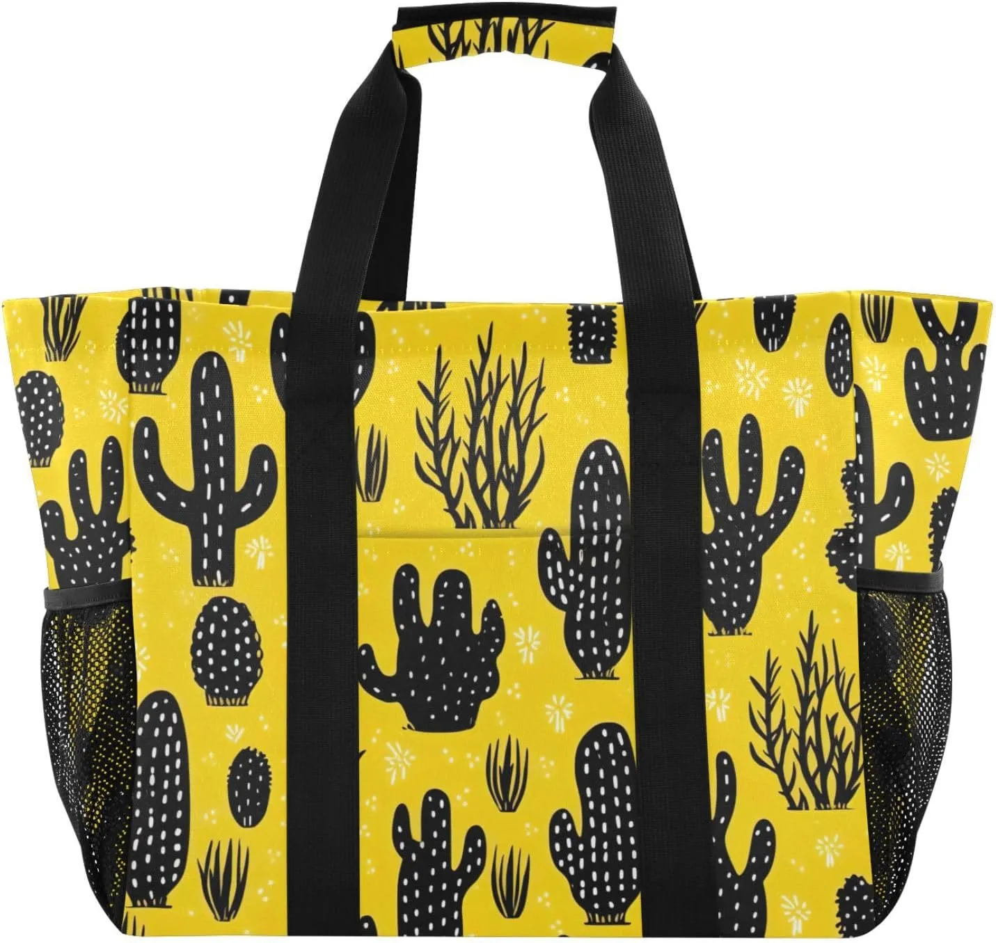 Cactus Succulents Yellow Tote Bag for Women with Zipper Large Beach Bags Foldable Work Bag Handbags Totes for Gym Grocery Pool Travel