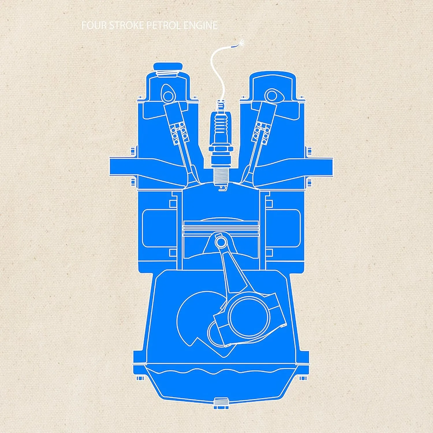 CafePress Engine Line Drawing Blueprint Reusable Natural Beige Canvas Shopping Bag