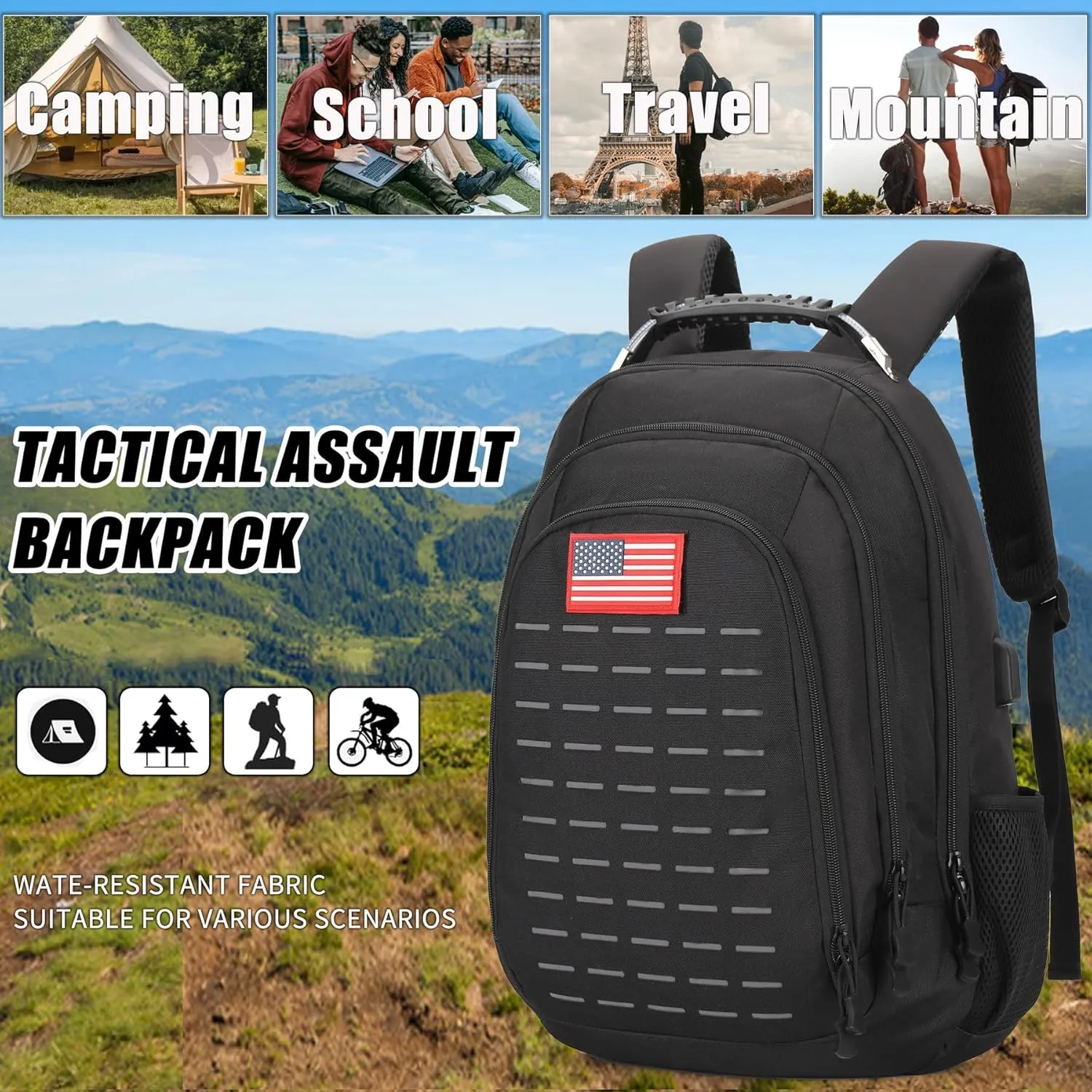 Camo Backpack,Small Tactical Backpack for outdoor,Military Teen Boys Backpacks for School with USB Charging Port,40L