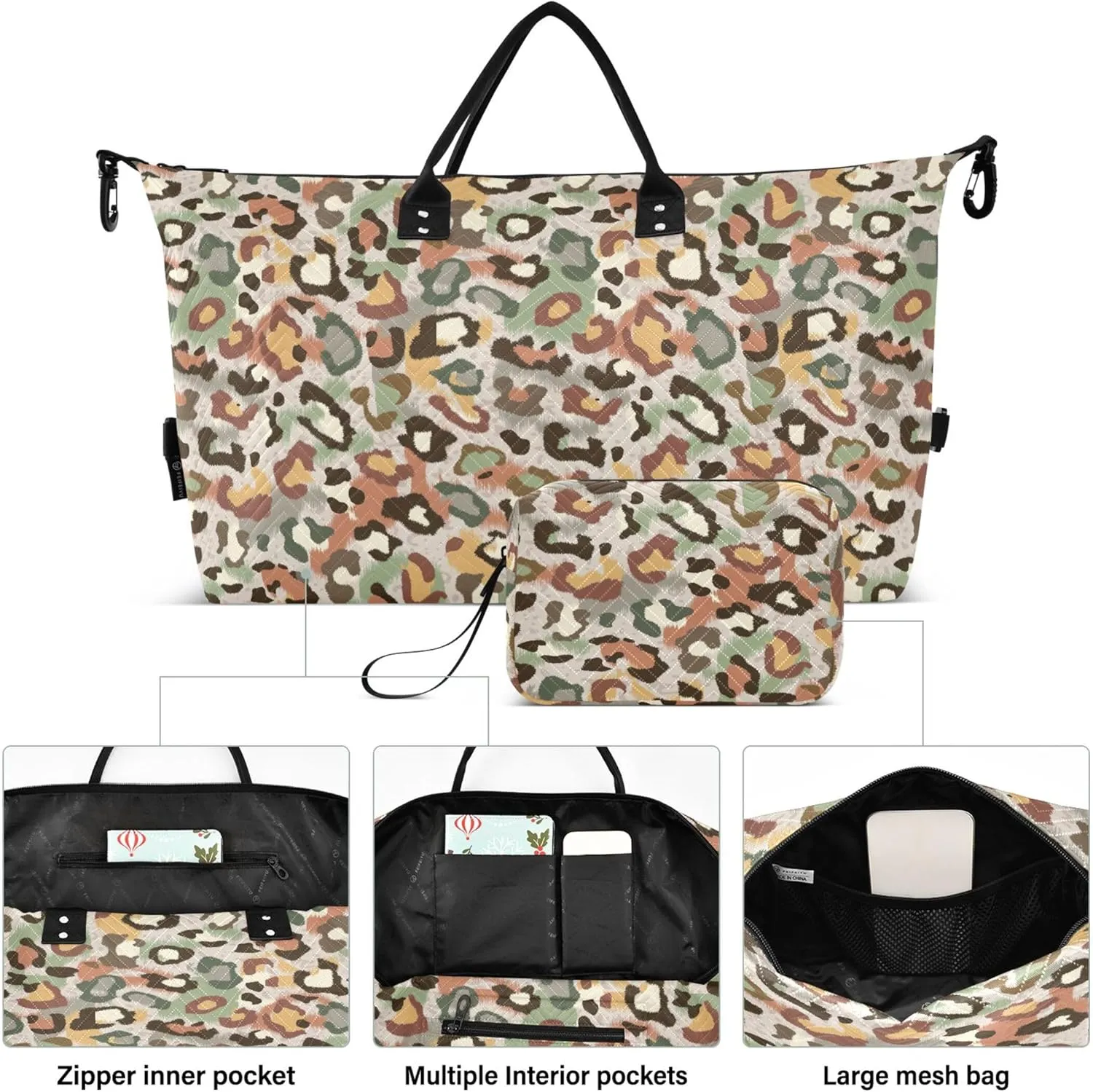 Camouflage Abstract Print Travel Duffle Bags Toiletry Bags Set, Prints Women Luggage Set Overnight Bags