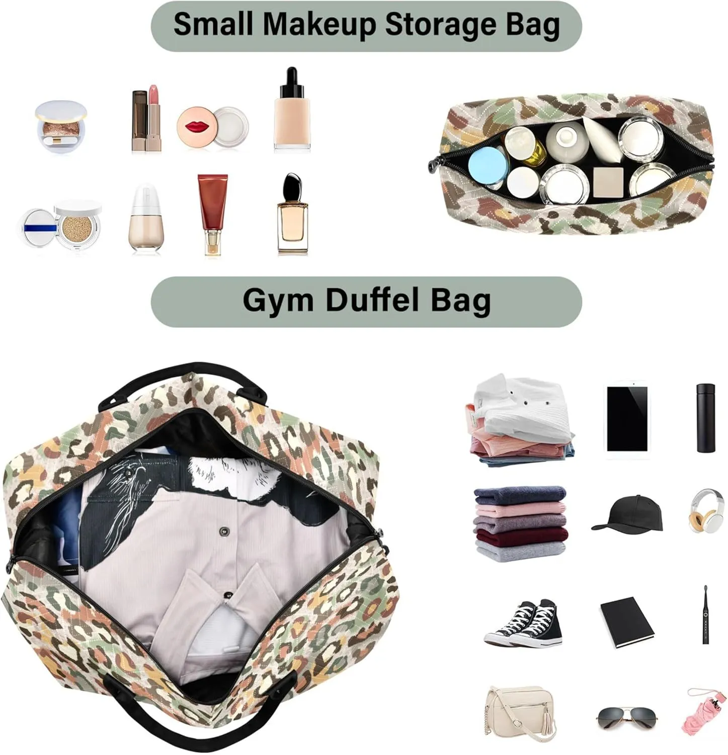 Camouflage Abstract Print Travel Duffle Bags Toiletry Bags Set, Prints Women Luggage Set Overnight Bags