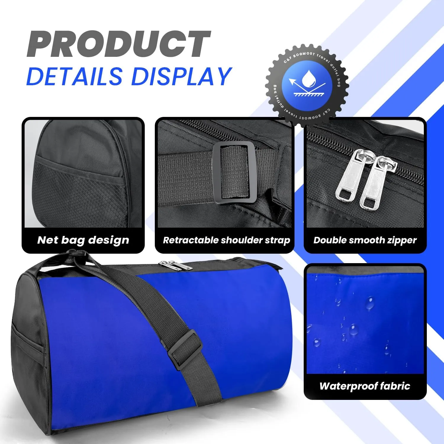 C&F BOGMOST Small Travel Duffel Bag Foldable Waterproof Gym Bag for Gym Beach Swim Bag Men Women Duffle Bags Lightweight Oxford Cloth Sports Bags -Blue