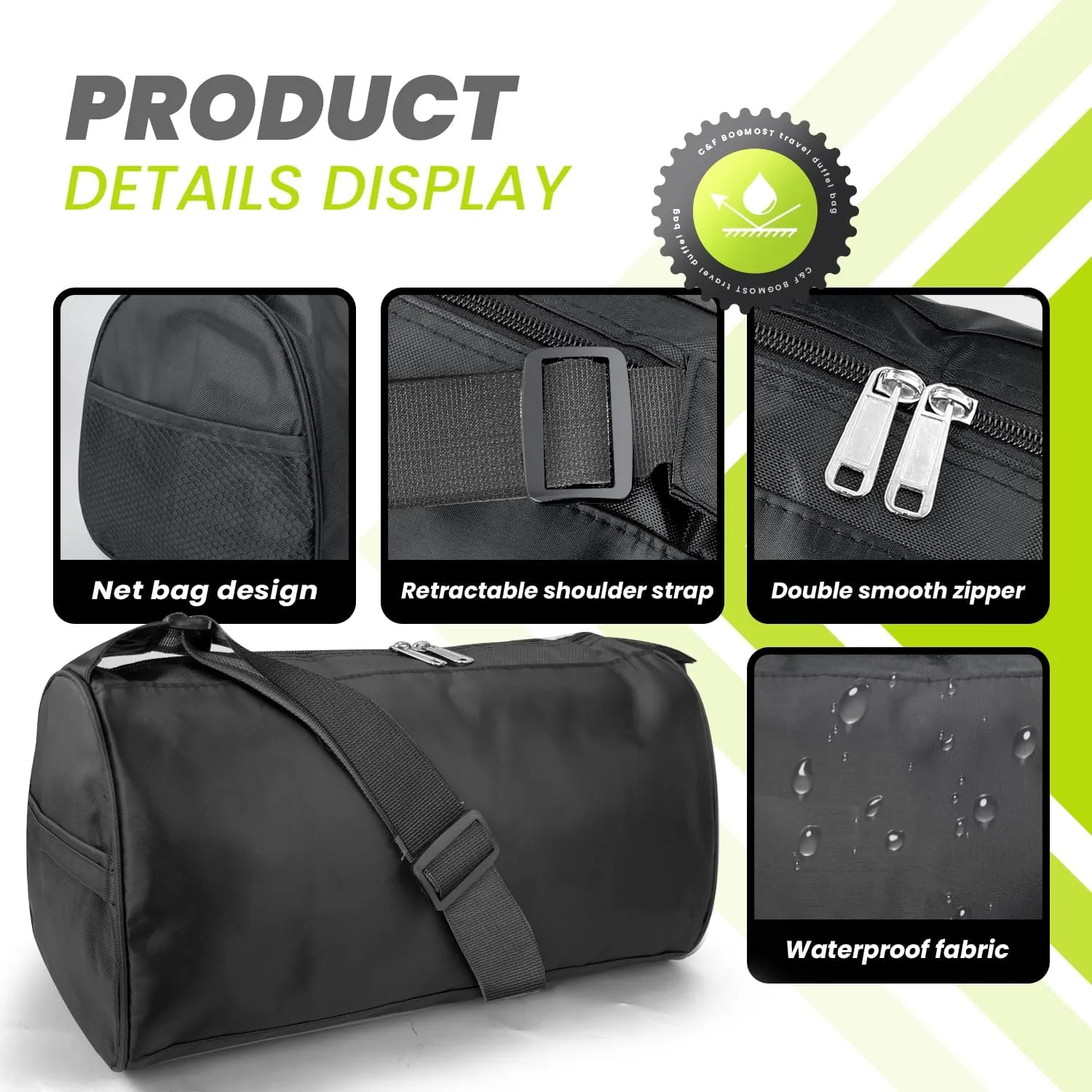 C&F BOGMOST Small Travel Duffel Bag Foldable Waterproof Gym Bag for Gym Beach Swim Bags Men Women Duffle Bag Lightweight Oxford Cloth Sports Bags -Grass Green