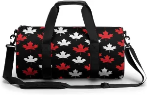 Canada Flag Maple Gym Bag Cylindrical Sports Bag Travel Duffel Bag with Shoulder Strap
