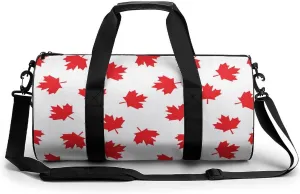 Canada Maple Leaf Cylindrical Gym Duffle Bag Foldable Weekender Bags Lightweight Travel Handbag, style, 202405096