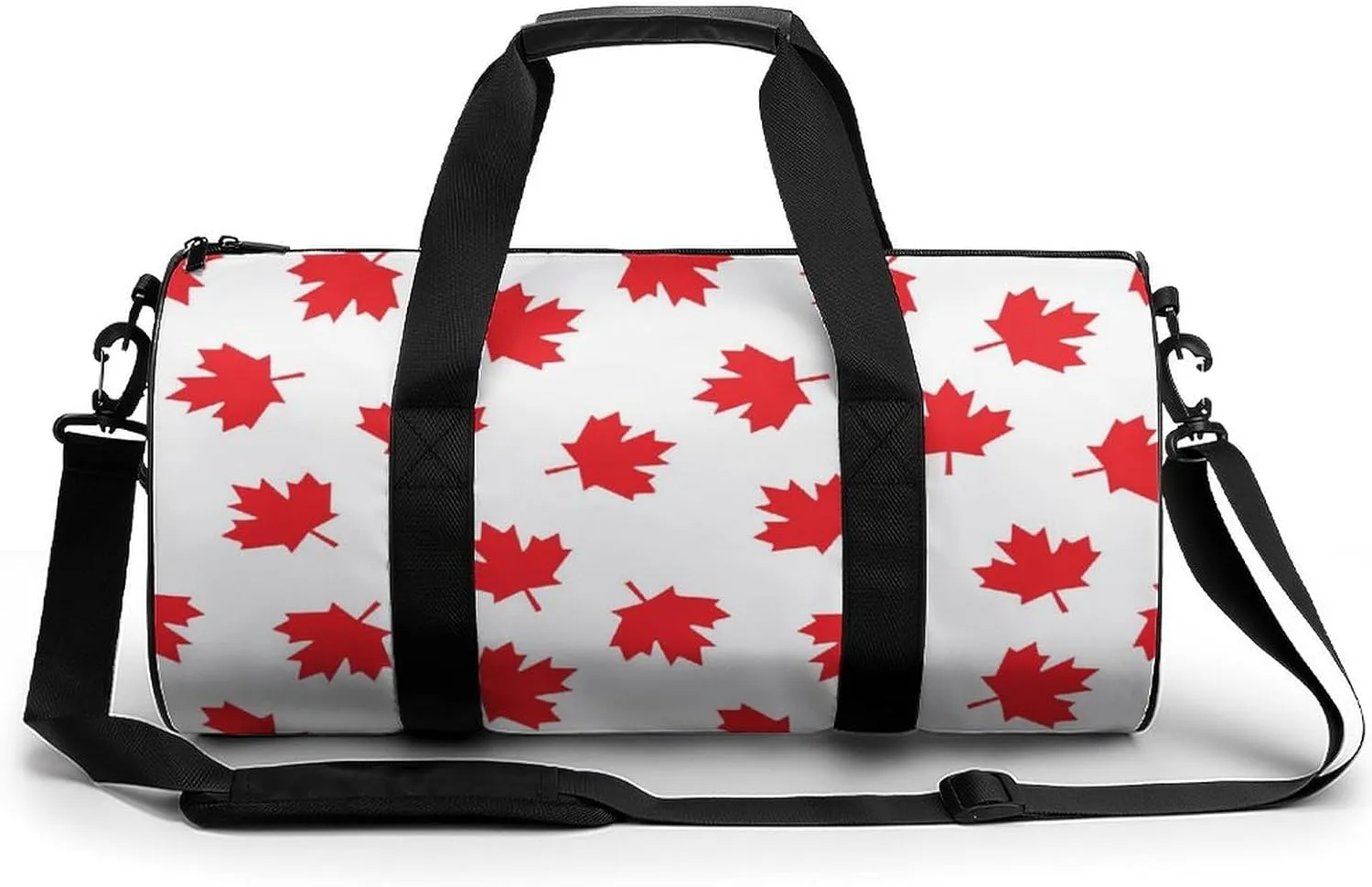 Canada Maple Leaf Cylindrical Gym Duffle Bag Foldable Weekender Bags Lightweight Travel Handbag, style, 202405096
