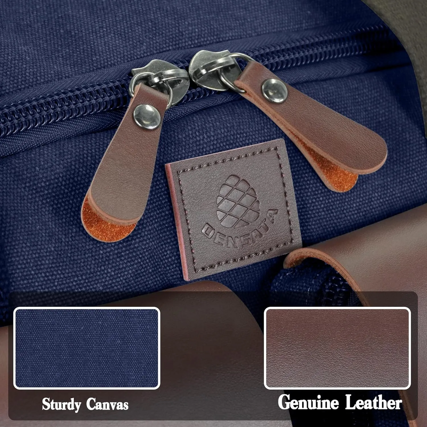 Canvas Duffle Bag for Men 50L Travel Duffel Bags Expandable Genuine Leather Duffel Overnight Weekender Carry On Bag Two Zipper Pockets Travel Bag (Blue, Large-50L)